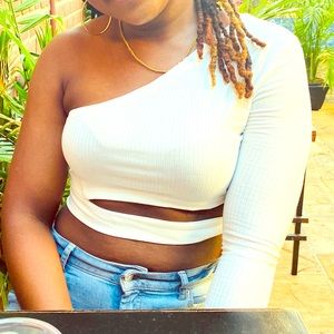 White Crop One Shoulder
